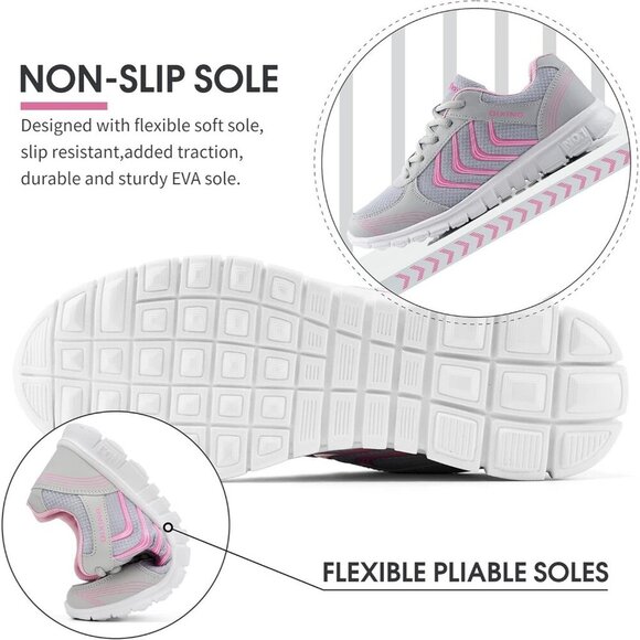 Womens Sneakers Fashion Walking Casual Gray Lightweight Tennis Shoes - Picture 4 of 5